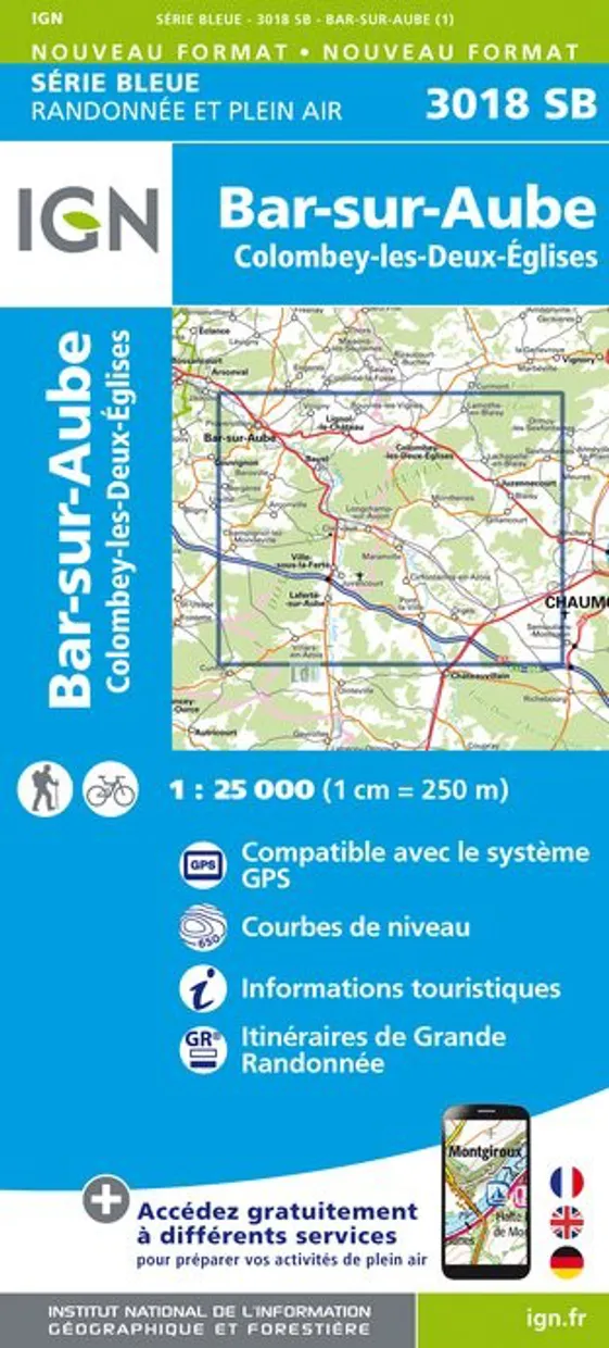Topografische kaart - Wandelkaart 3018SB Bar-sur-Aube | IGN - Institut