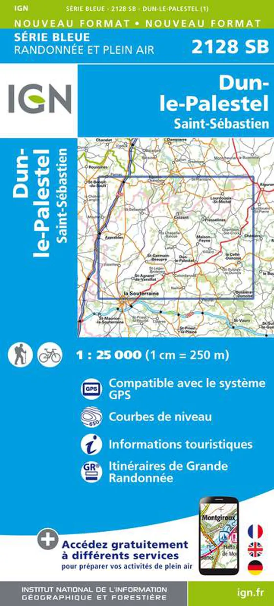 Wandelkaart - Topografische kaart 2128SB Dun-le-Palestel | IGN - Insti