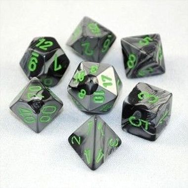 Gemini Black-Grey/Green Polyhedral Dobbelsteen Set (7 stuks)