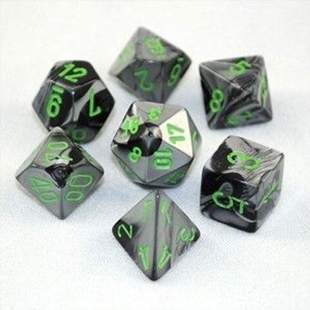 Gemini Black-Grey/Green Polyhedral Dobbelsteen Set (7 stuks)