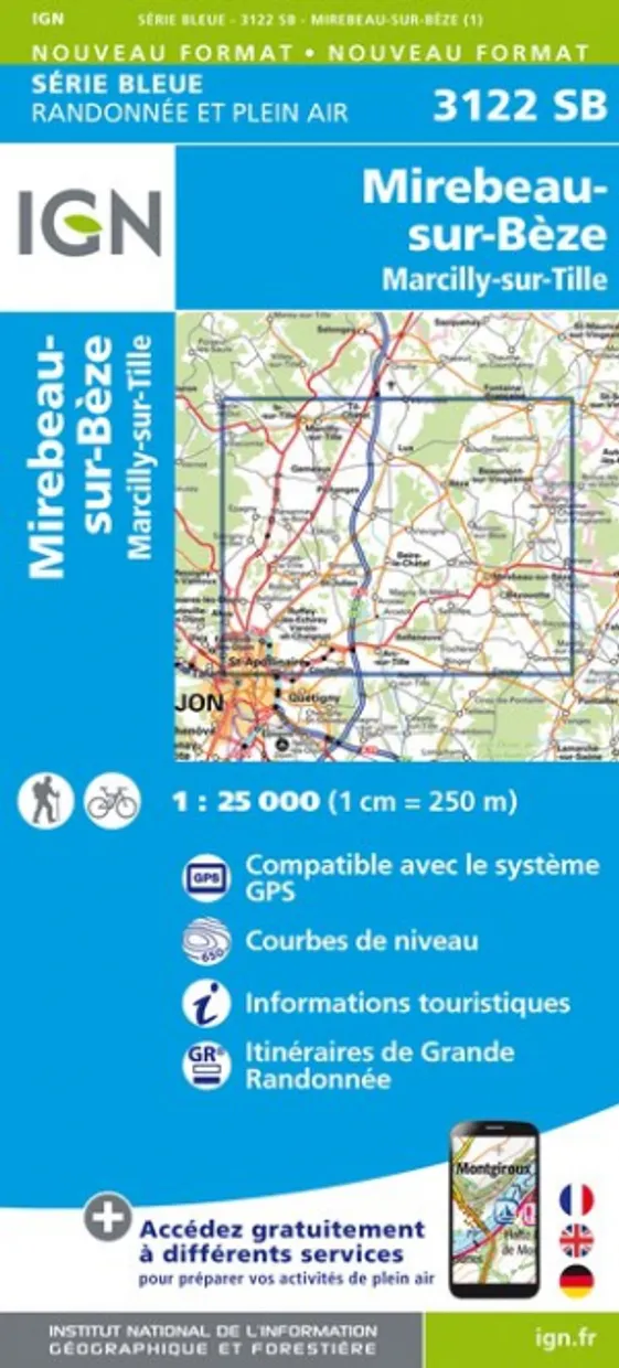 Wandelkaart - Topografische kaart 3122SB Mirebeau-sur-Bèze | IGN - Ins