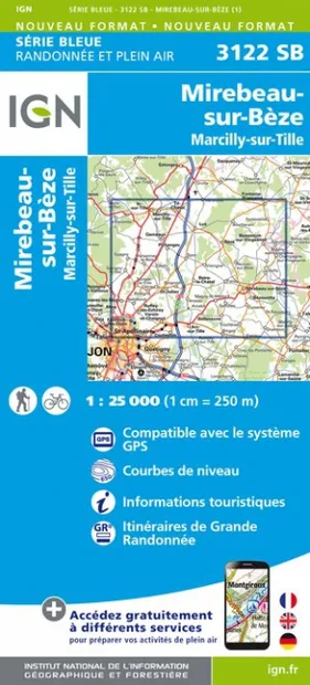 Wandelkaart - Topografische kaart 3122SB Mirebeau-sur-Bèze | IGN - Ins