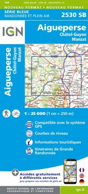 Wandelkaart - Topografische kaart 2530SB Aigueperse, Châtel-Guyon, Man