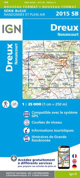 Wandelkaart - Topografische kaart 2015SB Dreux - Nonancourt | IGN - In
