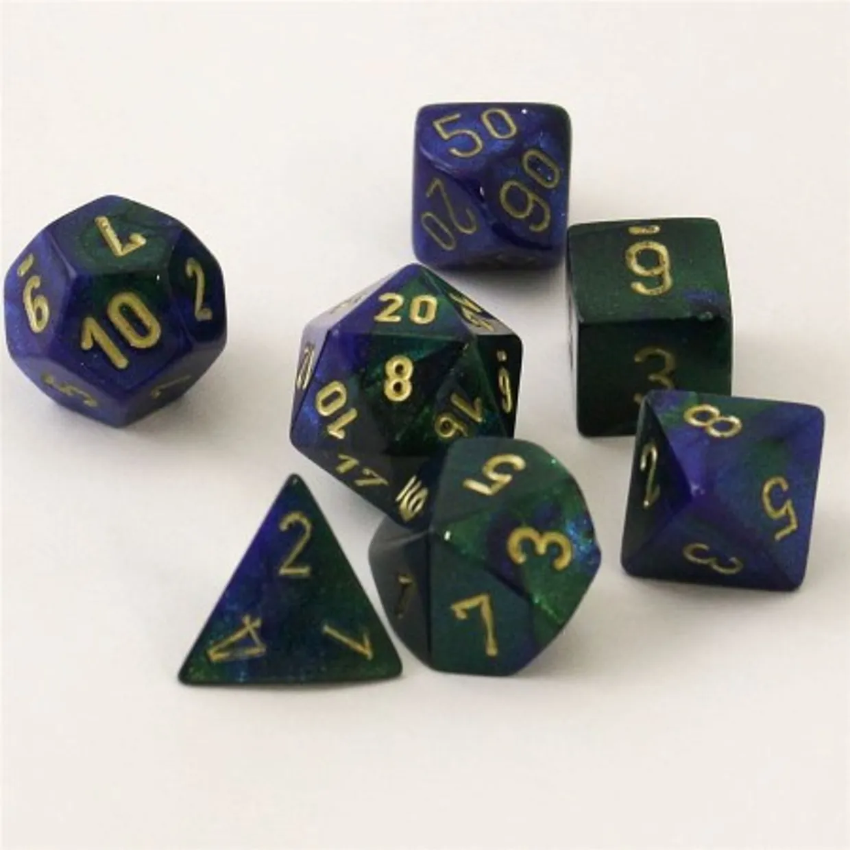 Gemini Blue-Green/gold Polyhedral Dobbelsteen Set (7 stuks)