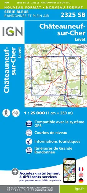 Wandelkaart - Topografische kaart 2325SB Châteuneuf-sur-Cher, Levet |