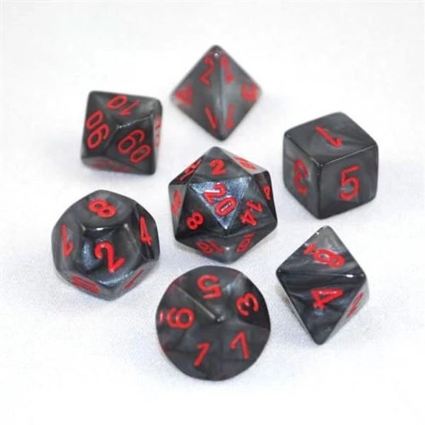 Velvet Black/Red Polyhedral Dobbelsteen Set (7 stuks)