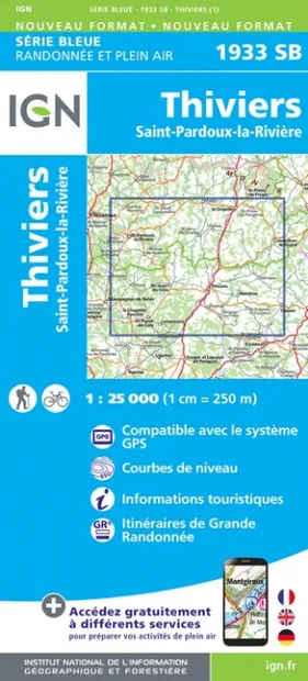 Wandelkaart - Topografische kaart 1933SB Thiviers, St-Pardoux-la-Riviè