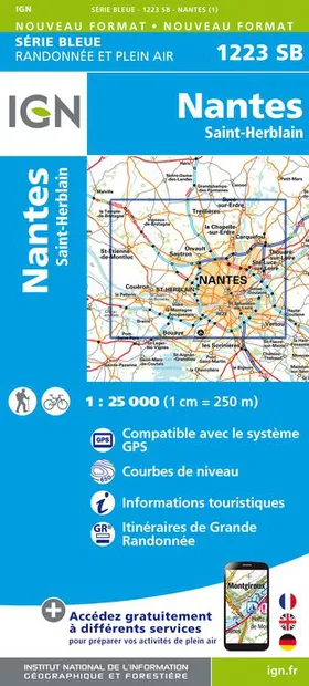 Topografische kaart - Wandelkaart 1223SB Nantes - St Herblain | IGN -