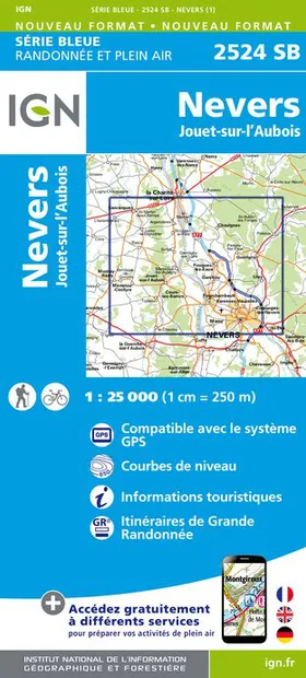 Wandelkaart - Topografische kaart 2524SB Nevers, Jouet-sur-l'Aubois |