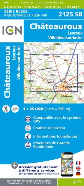 Wandelkaart - Topografische kaart 2125SB Châteauroux, Levroux, Villedi