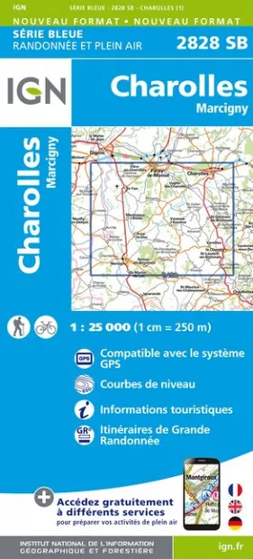Wandelkaart - Topografische kaart 2828SB Charolles | IGN - Institut Gé