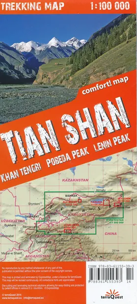 Wandelkaart - Wegenkaart - landkaart Trekking map Tian Shan - Tien Sha