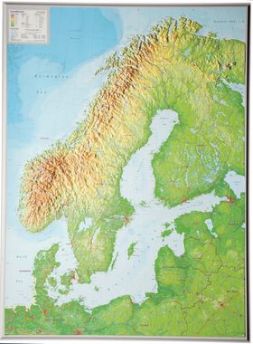 Wandkaart - Reliëfkaart Scandinavië met voelbaar 3D reliëf 77 x 55 x 2