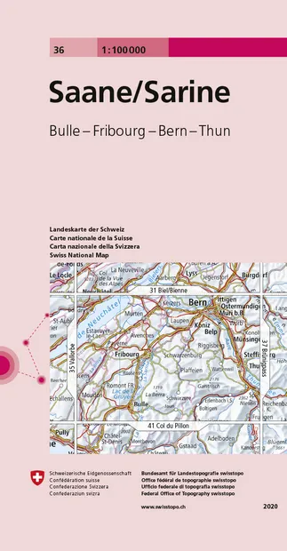 Fietskaart - Topografische kaart - Wegenkaart - landkaart 36 Saane/Sar