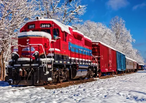 Puzzel: Red train in the snow (1500)