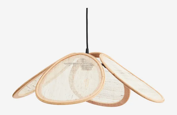 Lamp Rattan/Linen Ceilinglamp 57x22cm (textiel,cord 2m+plafondkap)