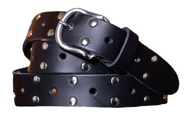 Leather long belt silver studs Zwart