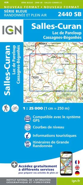 Wandelkaart - Topografische kaart 2440SB Salles-Curan, Lac de Pareloup