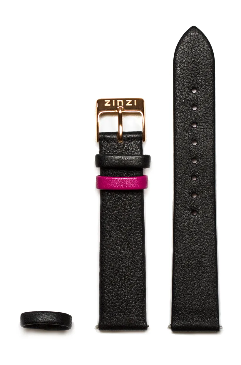 Retro leren horlogeband zwart roségoudkleurige stalen sluiting 18mm RETBAND4