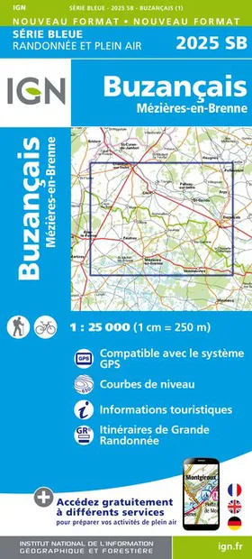 Wandelkaart - Topografische kaart 2025SB Buzançais, Mézières-en-Brenne