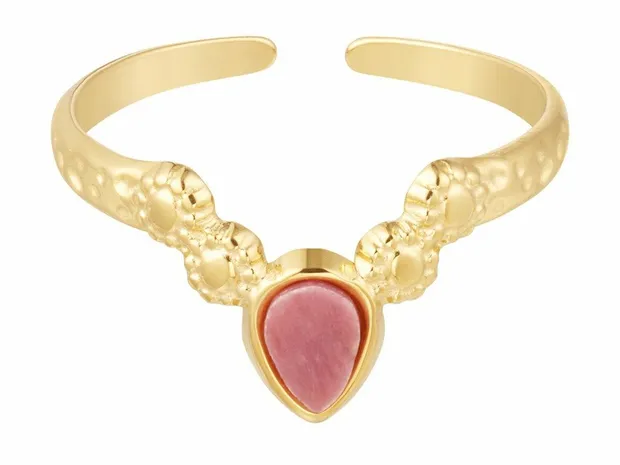 Ring v-vorm met steen roze