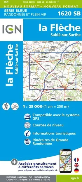 Topografische kaart - Wandelkaart 1620SB La Flèche | IGN - Institut Gé