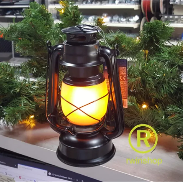 LED lantaarn - Stormlamp - met ophangbeugel zwart 24cm flame werkt op batterijen