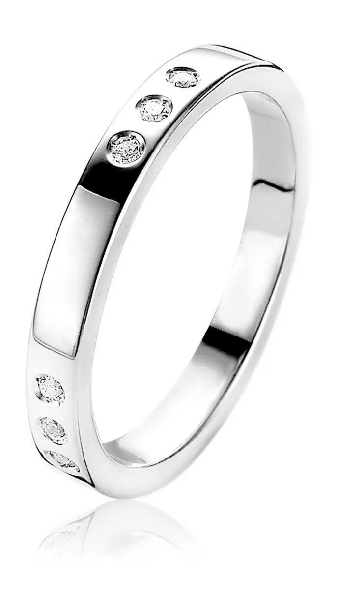 Zilveren gladde ring 3mm bezet met 6 witte zirconia's ZIR-BF2