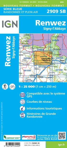 Wandelkaart - Topografische kaart 2909SB Renwez-Signy, L'Abbaye | IGN
