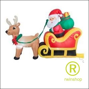 Kerstman en Arrenslee opblaasmodel 180 x 120 cm hoog compleet geleverd