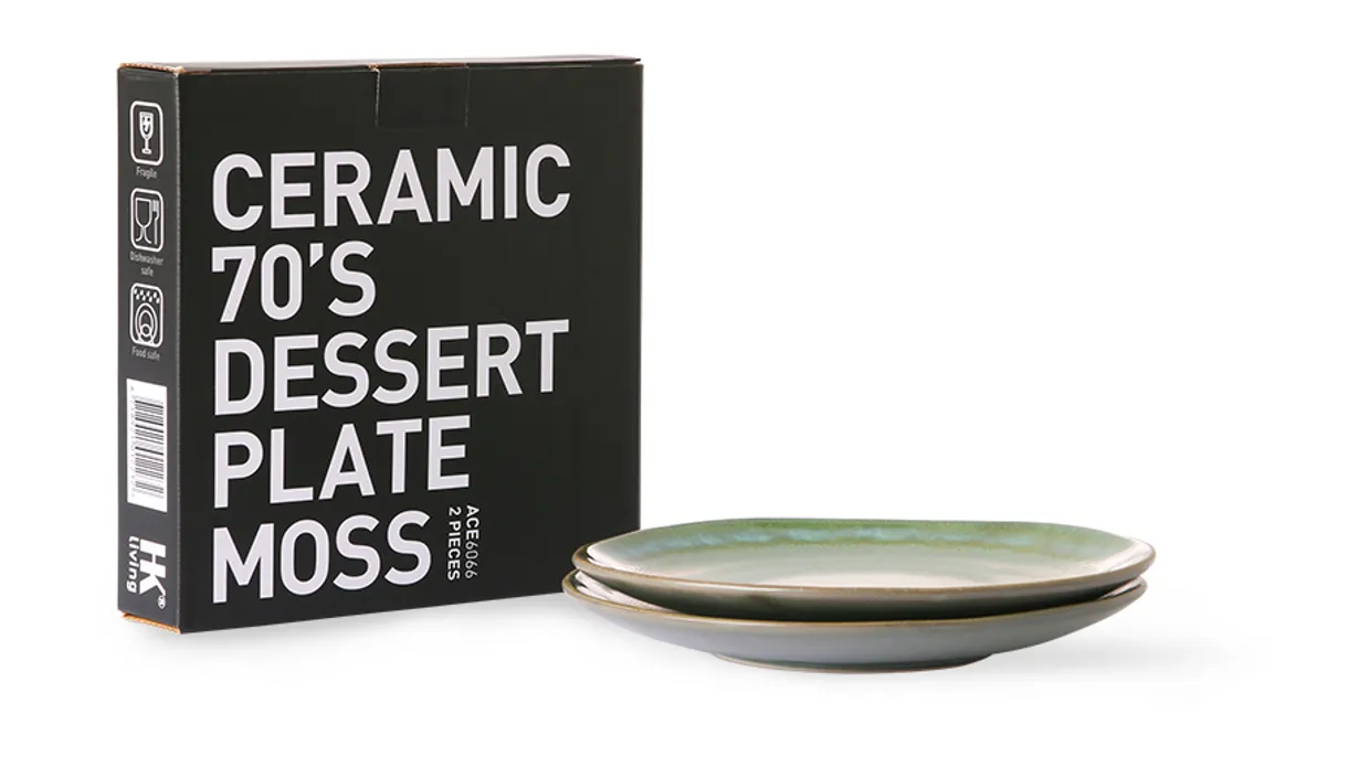 70s ceramics: dessert plates, moss (set of 2)
