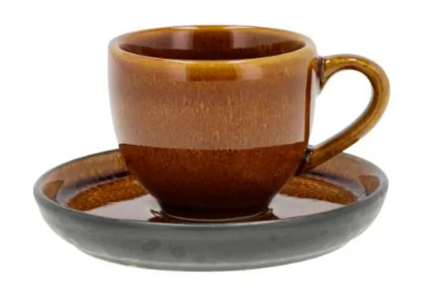 Espressokop met schotel - Zwart / amber