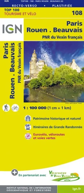 Fietskaart - Wegenkaart - landkaart 108 Paris - Rouen | IGN - Institut