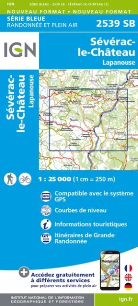 Wandelkaart - Topografische kaart 2539SB Sévérac-le-Château, Lapanouse