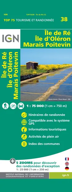 Wandelkaart - Fietskaart 38 Île de Ré, Île d'Oléron, Marais Poitevin |