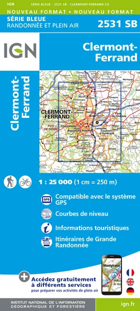 Wandelkaart - Topografische kaart 2531SB Clermont-Ferrand | IGN - Inst