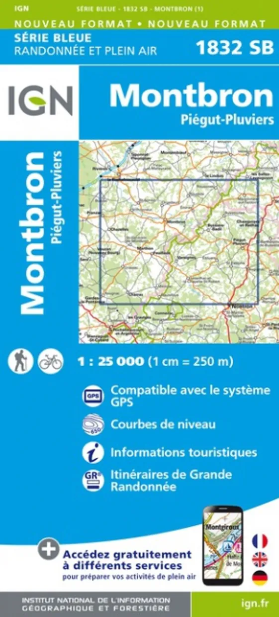 Wandelkaart - Topografische kaart 1832SB Montbron, Piégut-Pluviers | I