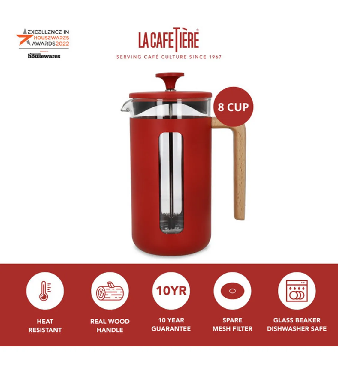 Cafetière Pisa 8-kops - 1 liter - rood