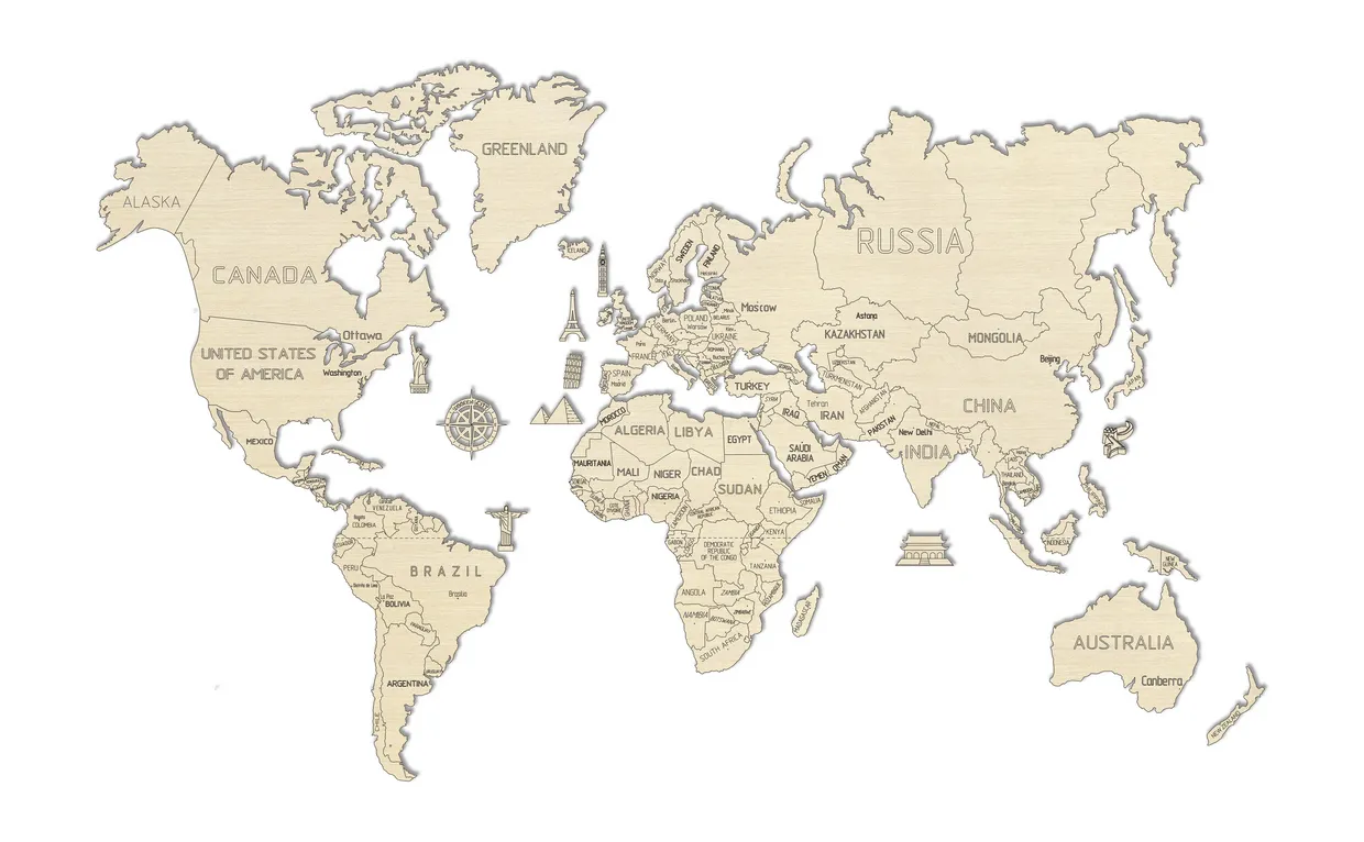 Wereldkaart van hout - Legpuzzel Wooden World Map Extra Large | Wooden