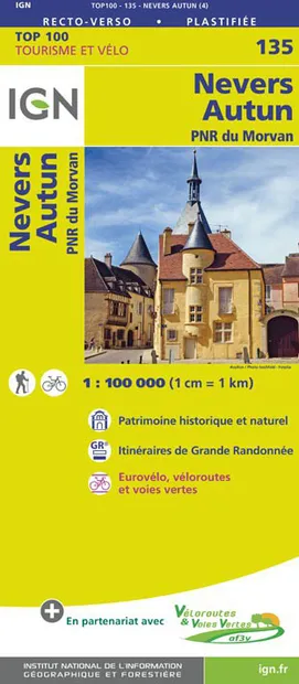 Fietskaart - Wegenkaart - landkaart 135 Nevers - Autun - Morvan | IGN