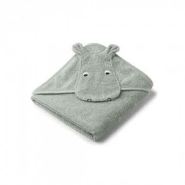 Albert Hooded Towel Hippo Dove Blue