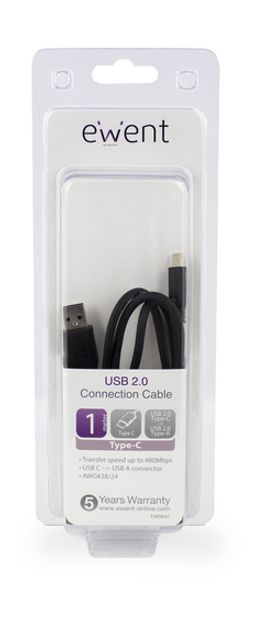 USB-kabel 1 m USB 2.0 USB C naar USB A Zwart