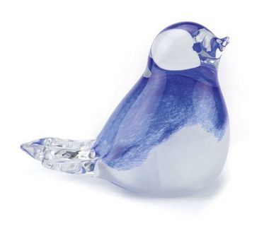 Vogel urn van glas in blauw met wit