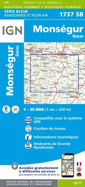 Wandelkaart - Topografische kaart 1737SB Monségur | IGN - Institut Géo