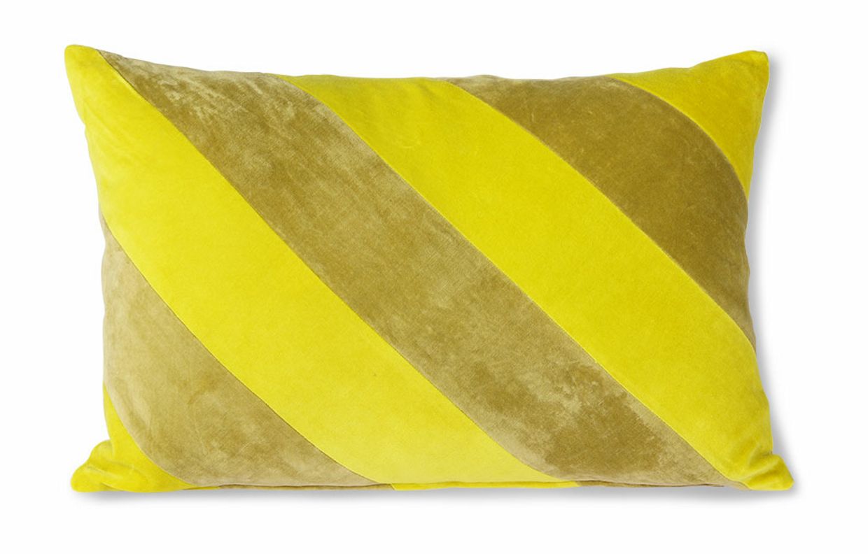 Striped velvet cushion yellow/green (40x60)