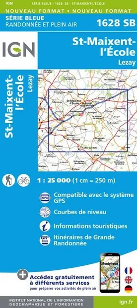 Wandelkaart - Topografische kaart 1628SB St-Maixent-l'Ecole, Lezay | I