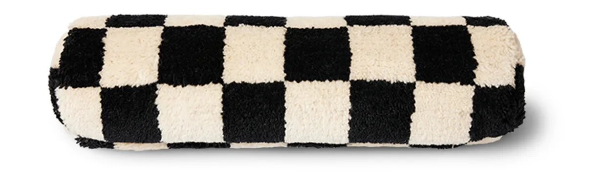 Woolen bolster cushion black and white statement (ø13x50cm)