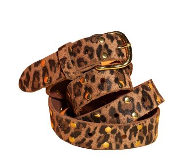 Leopard long studs belt brown Leopard