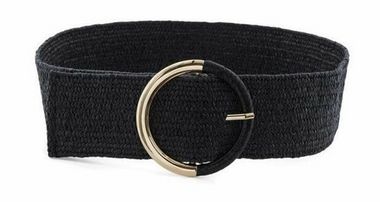Straw waist belt black gold Zwart